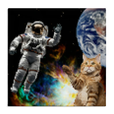 Art mural sur toile Pixel Cat in Space par June Erica Vess