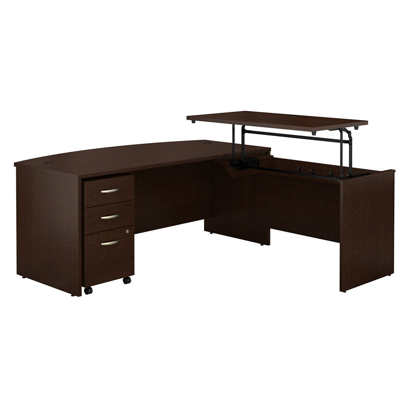 Series C 72W x 36D 3 Position Bow Front Sit to Stand L Shaped Desk with Mobile File Cabinet - Reversible