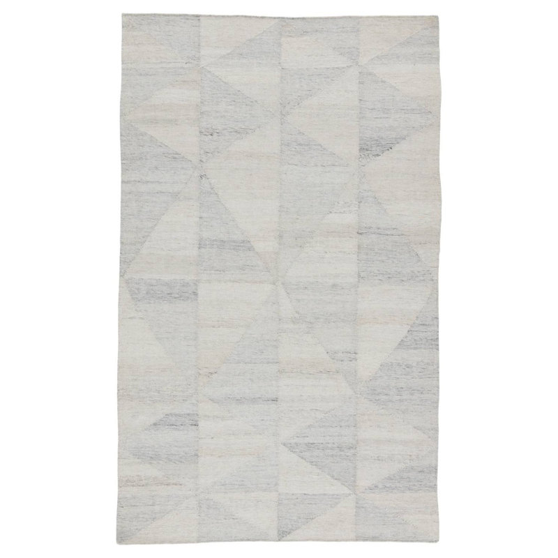 Tapis intérieur / extérieur en polyester tissé à plat à motif géométrique argent / neige Wendy Jane, Rectangle 2 pi x 3 pi