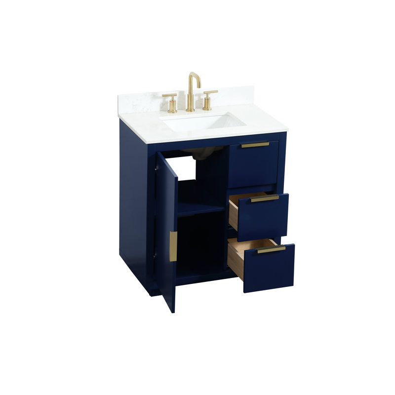 Broadlands 30'' Single Bathroom Vanity with Engineered Marble Top, Blue