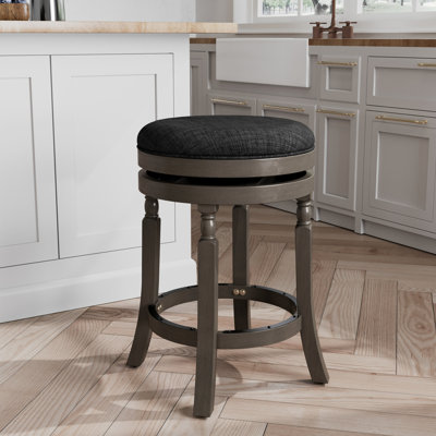 Tabouret de comptoir gris vieilli de 24 po, assise en tissu gris anthracite, bois franc, option de pivotement sur 360 ° - structure en bois franc massif avec possibilité de rotation à 360 degrés
