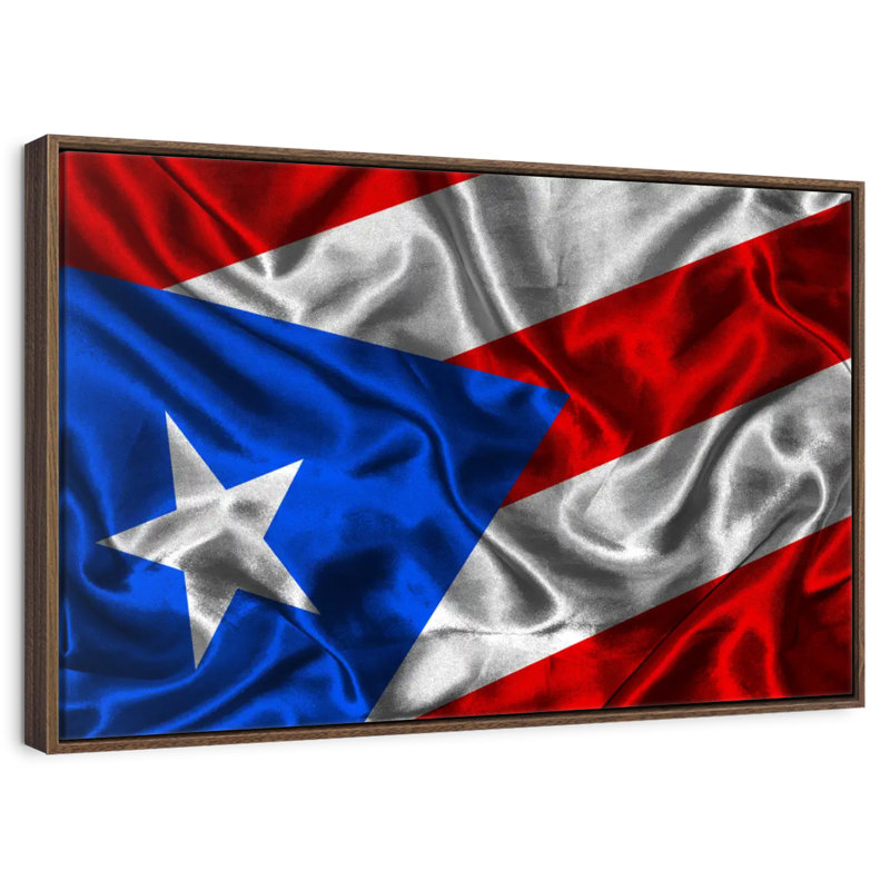 Drapeau de Porto Rico, 25 po x 17 po, Cadre flottant noyer
