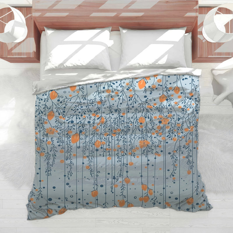 Édredon à motif floral Boho Boho, Édredon simple, Motif floral bleu / orange