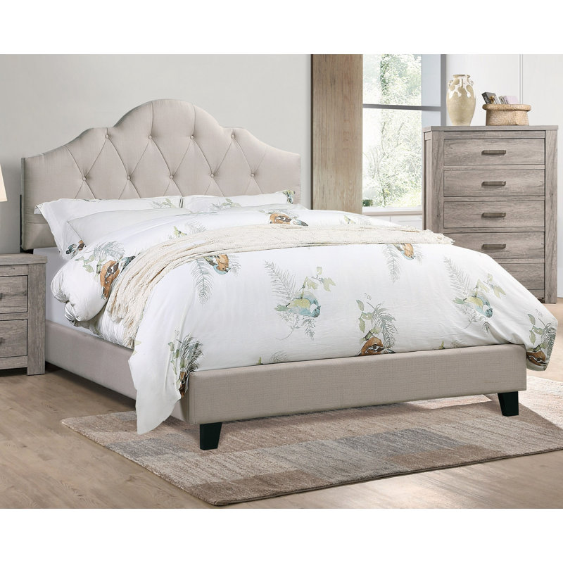 Mobilier de chambre à coucher contemporain avec cadre de lit rembourré et rembourré en polyfibre HB, Grand lit, Marron clair