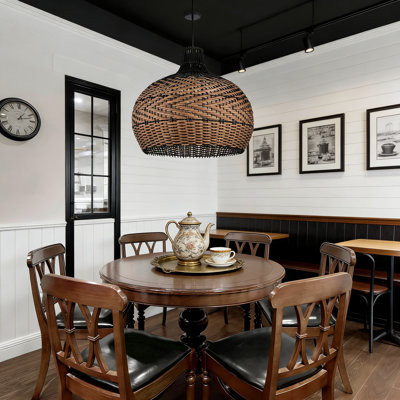 Handwoven Rattan Pendant Light Fixture, Wicker Chandelier For Kitchen Island, Living Room, Bedroom, And Dining Room, Natural Woven Lampshade With Adjustable Hanging Cord