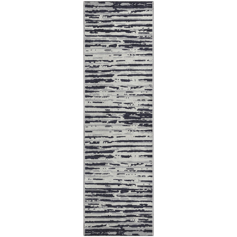 Premium Machine Washable Prisco Black Rug, Runner 2'3" x 7'6"