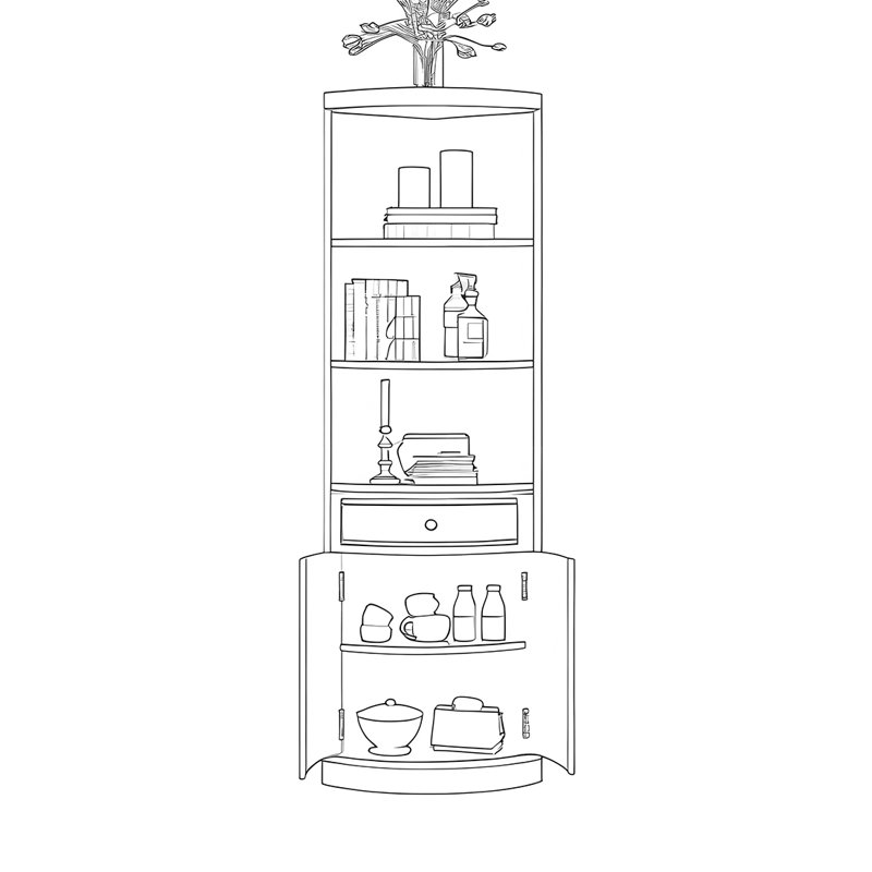Modern simple multi-functional corner bookcase, Ivory White
