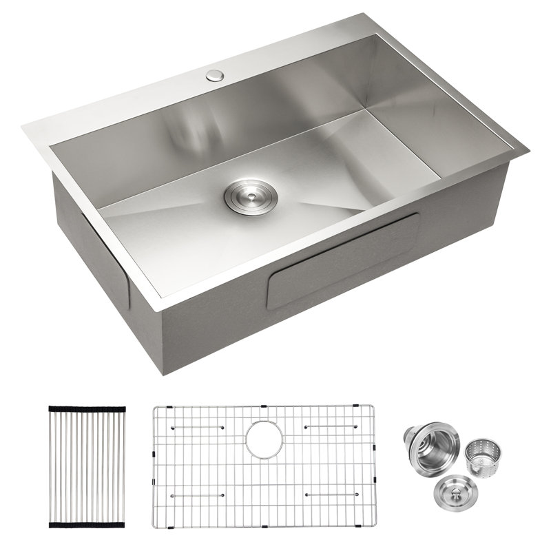 33 Inch Drop In Sink - 33 X 19 X 9 Inch Kitchen Sink Drop In Topmount Single Bowl Sink 16 Gauge Stainless Steel Kitchen Sink Basin