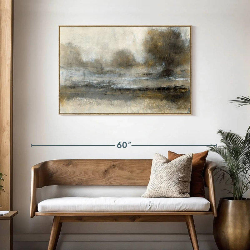 Paysage doré I, Cadre flottant en bois naturel, 43 po x 29 po