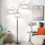 Rustic Matte Black-Beige Linen Arc Floor Lamp - Dimmable, Elegant Design, Easy Assembly-220199898