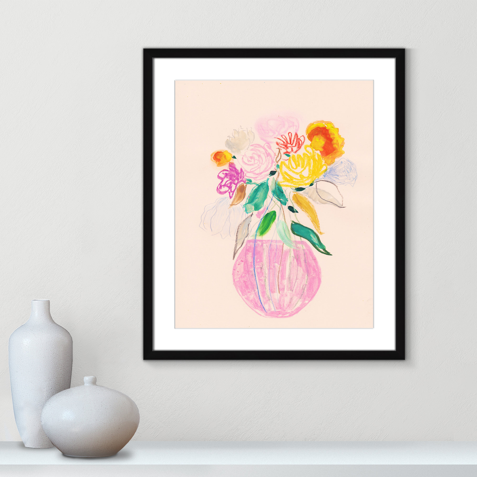 Simple Floral I Print by Bea Dina, Black Single Picture Framed Paper, White, 25.5" H x 21.5" W x 1.25" D