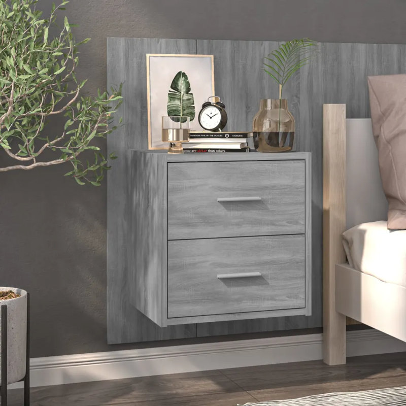 Jaicarious Wall-mounted Bedside Cabinet, Grey Sonoma