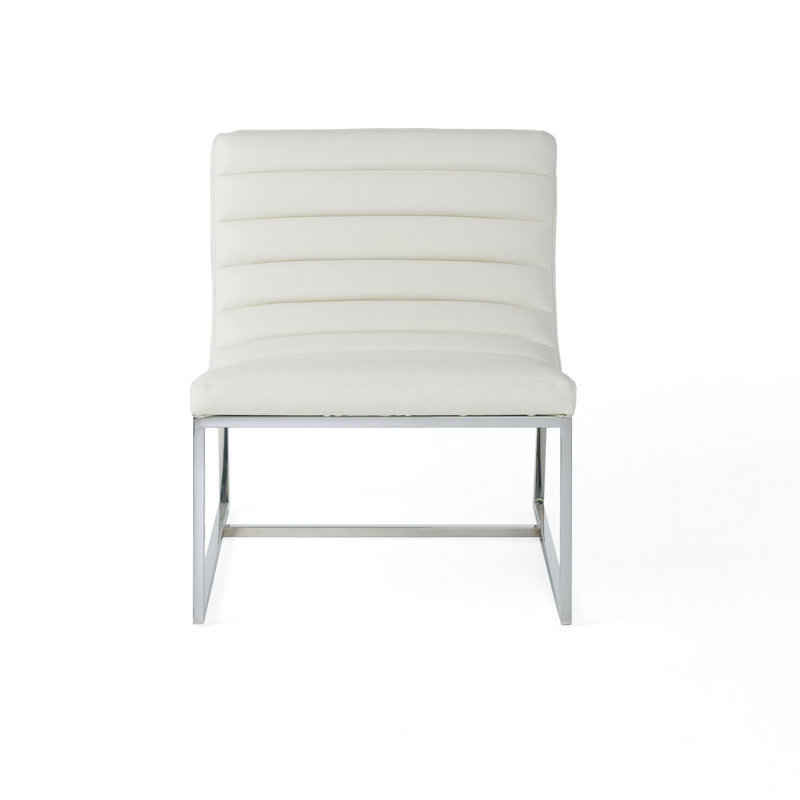 Chaise d'appoint Roll, acier inoxydable chromé, cuir blanc moelleux