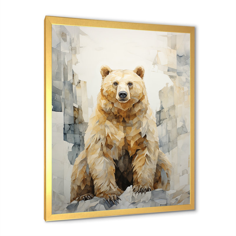 «Minimalisme ours dans la glace», impression sur toile, Encadrement doré, H 32 po x l 16 po x P 1 po