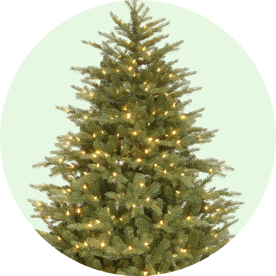 Lit artificial Christmas tree