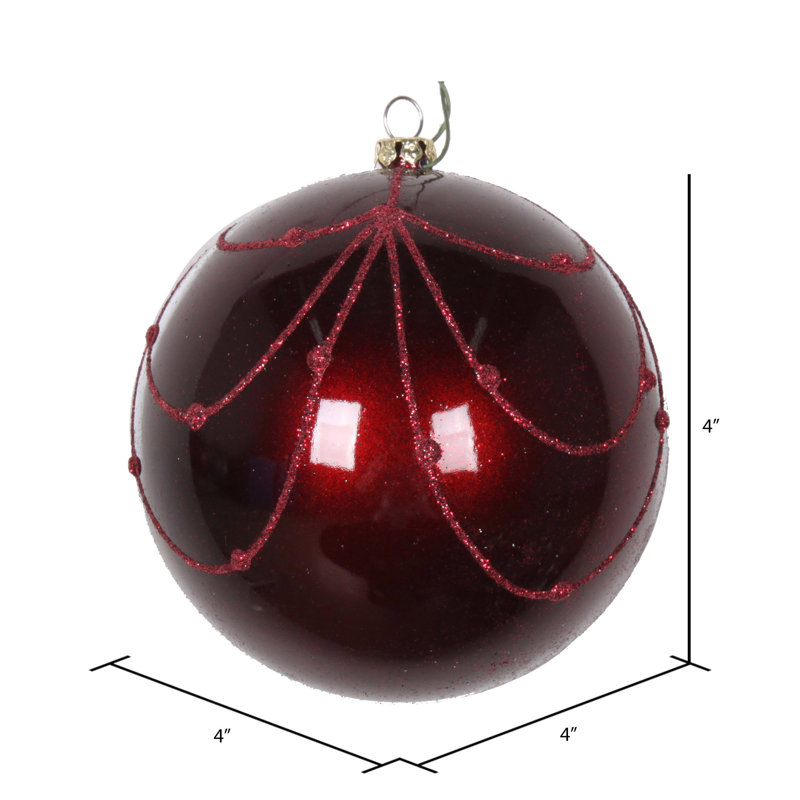 Ornement boule de rideau à paillettes bonbon, H 4 po x l 4 po x P 4 po, Vin