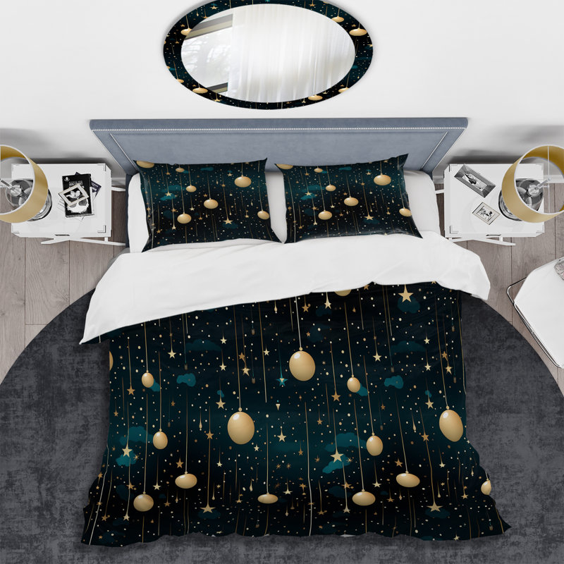 Ensemble de housse de couette en microfibre Glamour Blue Midnight Stars, Housse de couette pour grand lit et 2 taies décor