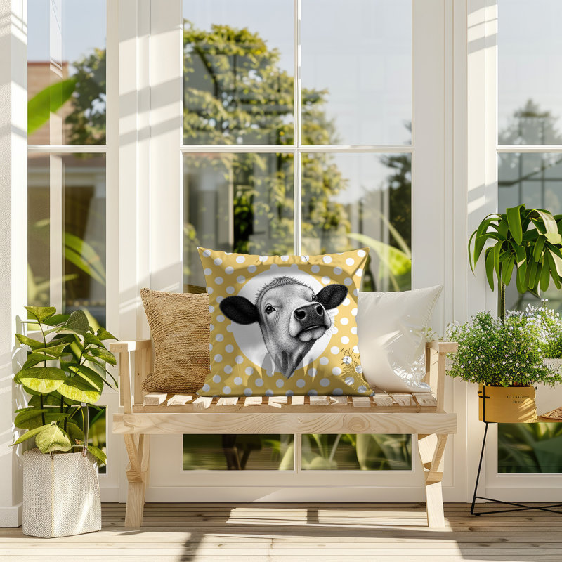 Coussin réversible intérieur / extérieur Cow, 20 x 20, Jaune