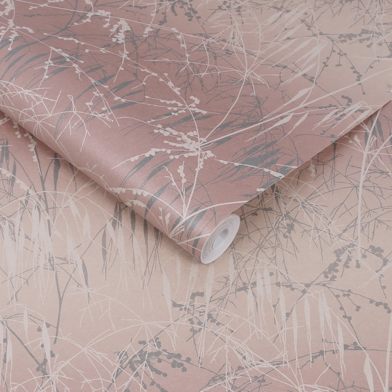 Floral Metallic Wallpaper Roll, Shell/Pewter