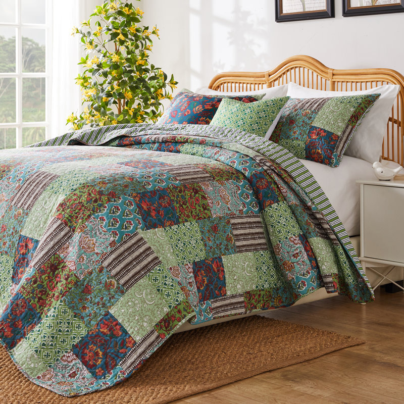 Greenland Home Fashions Jasmin Jade 3-Piece King Size Quilt Set 105x95 + 20x36 (2), King Quilt + 2 King Shams