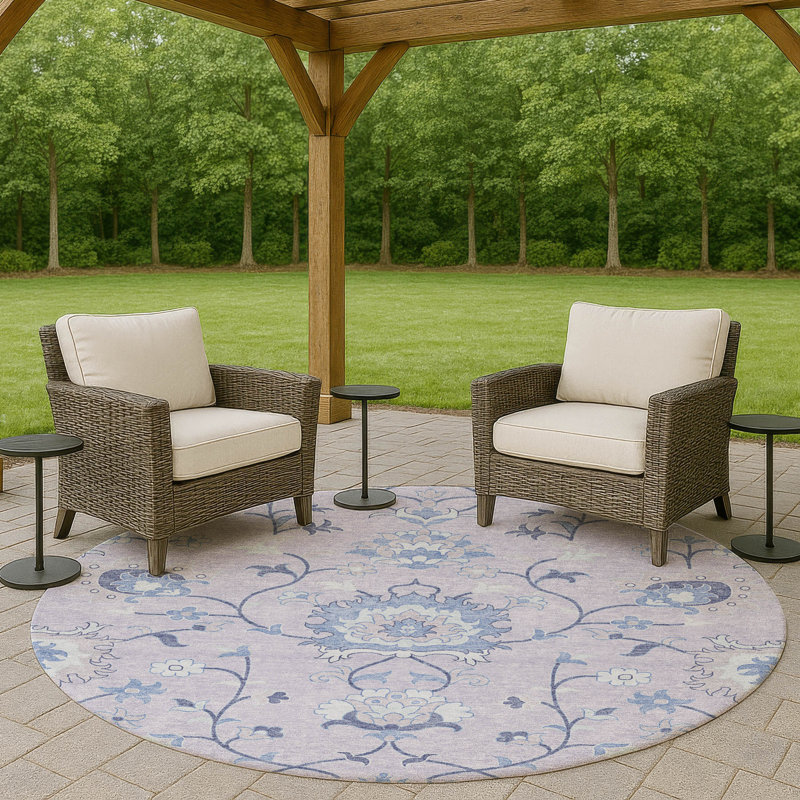 Machine Washable Indoor/Outdoor Mattera ACN2291 Global Rug, Round 8'