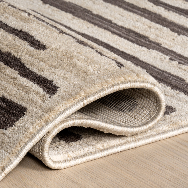 Beige and Brown Synthetic Stripe Rectangular Area Rug, 2' x 3'