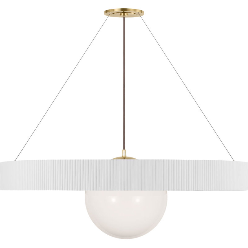 Arena 53" Ring and Globe Chandelier, Matte White;Hand-Rubbed Antique Brass;White Glass
