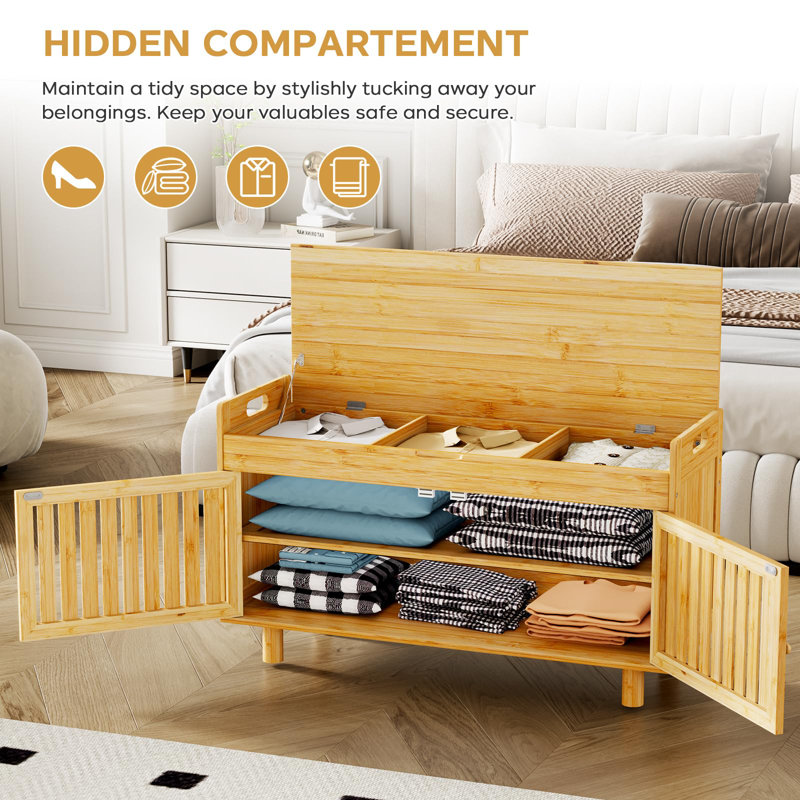 Banc de rangement pour chaussures, banc d'entrée en bambou