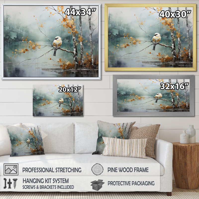 Birch Woods Ethereal Elegance I - Impression, H 34 po x l 44 po x P 1,5 po, Cadre flottant brun