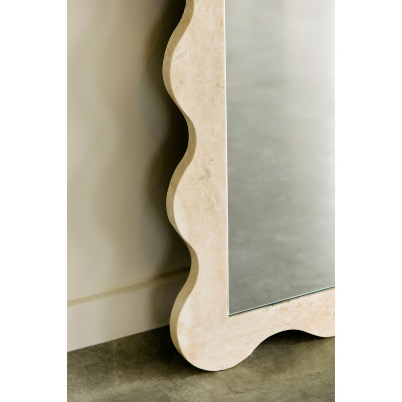 Deniz 35 in. x 79 in. Natural Stone Marble Scallop Framed Mirror