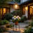 Outdoor Solar Lantern Floor Lamp with Plant Stand, Vintage Black Iron Tripod Patio Light