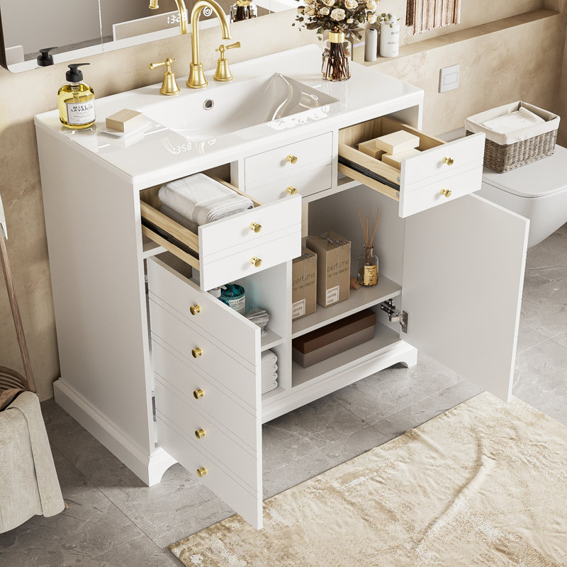 Meuble-lavabo 36 po avec lavabo en céramique, Noir