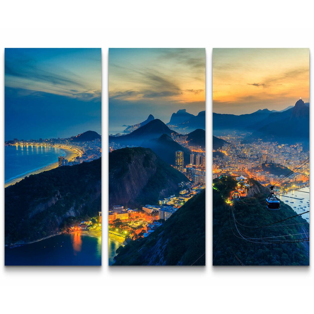 3-tlg. Leinwandbilder-Set Rio de Janeiro - Copacabana Strand, Urca und Botafogo vom Sugar Loaf Rio, Strand, Ausblick, Re...