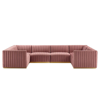 Canapé modulaire en velours performance capitonné Conjure Channel