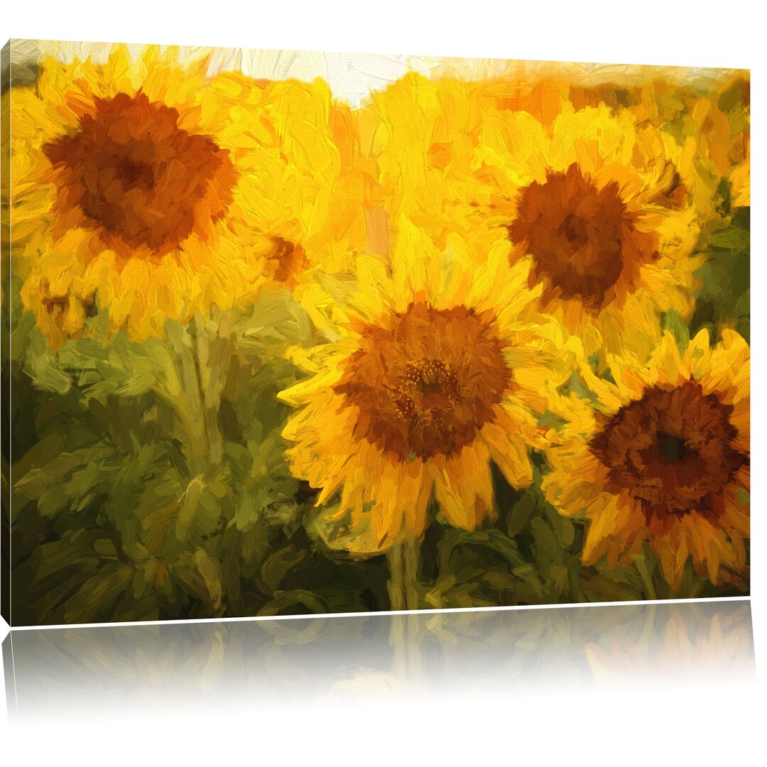 Leinwandbild "Sonnenblumen auf dem Feld", Grafikdruck