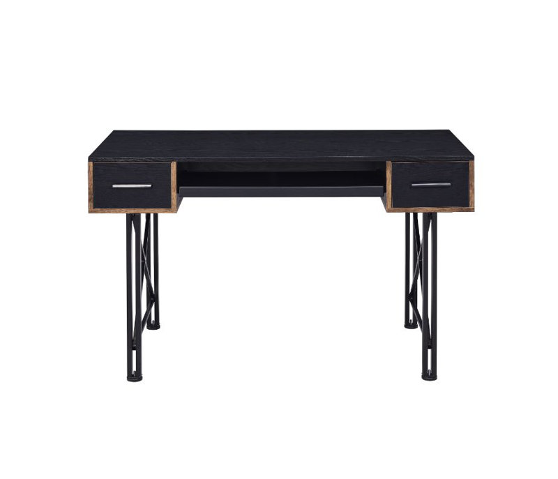 Settea 51" Industrial Black Wooden Computer Desk with Drawers and Keyboard Tray