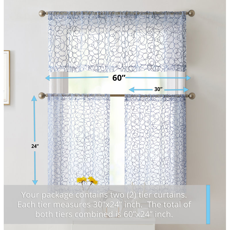 Ketaki Abstract Tailored Cafe Curtain, 30" W x 24" L, Dusty Blue