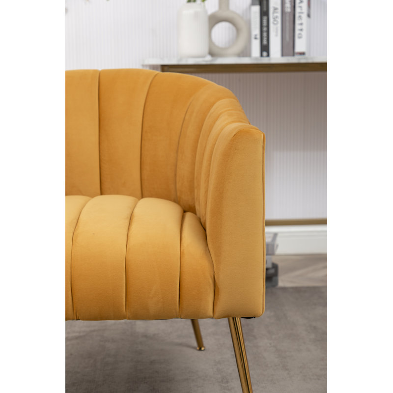 Velours capitonné large de 28 po Murrow, Velours moutarde, 1