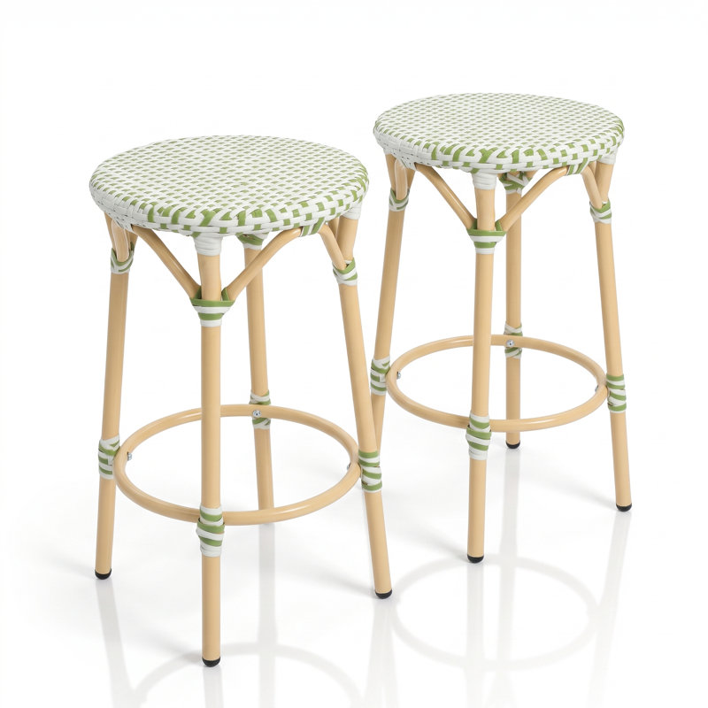 Roan 25.2" H Wicker Bar Stool, Green/White