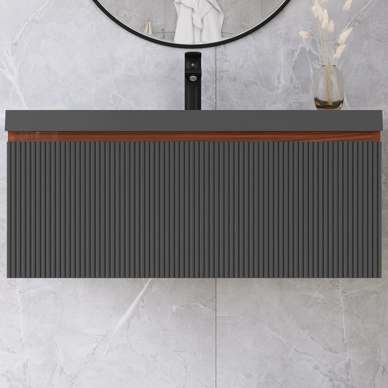 Meuble-lavabo mural simple 35,5 po avec comptoir en quartz, 35.5''
