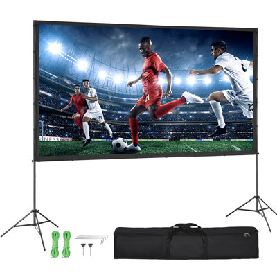 Écran de projection avec support, 120 pouces, format 16:9, 4K/1080p, idéal pour les films en extérieur. Écran sans plis, trépieds et sac de transport inclus. Conçu pour les soirées cinéma à la maison ou dans le jardin.