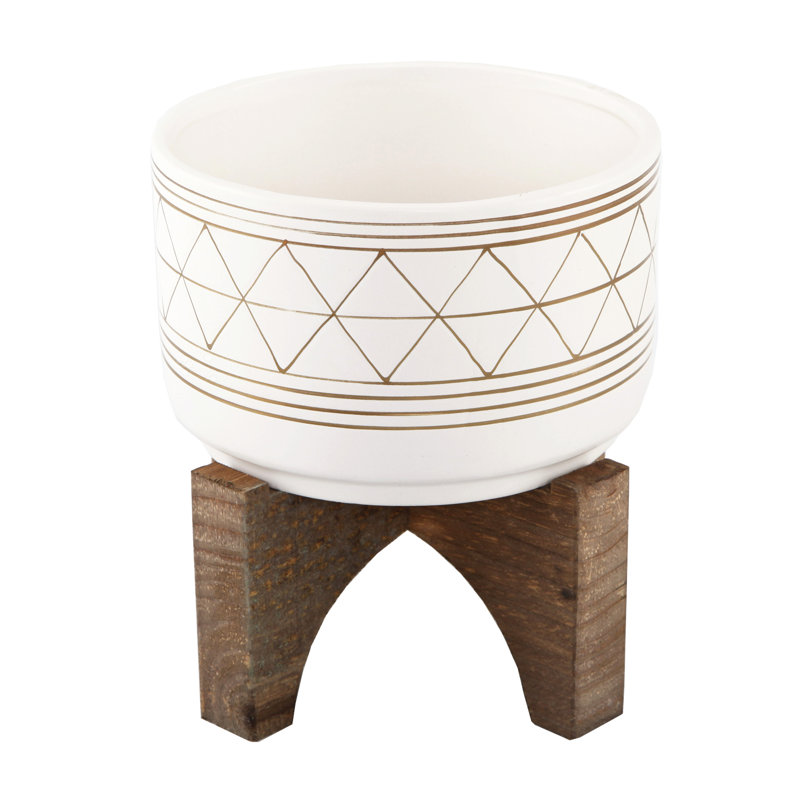 Pot à fleurs en céramique Angelyka, Blanc/doré, H 8,13 po x l 7,5 po x P 7,5 po