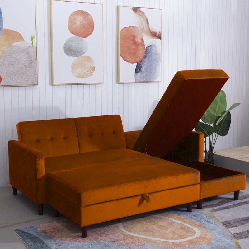 Comeaux 4 Seater Velvet Sofa Bed, Orange