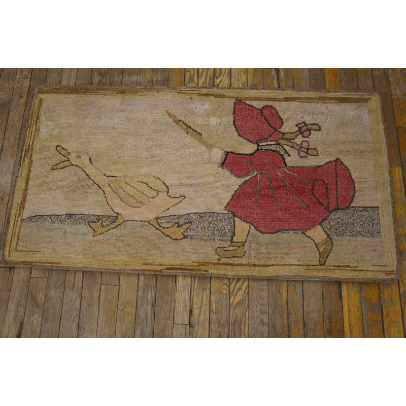 Tapis ivoire American Hooked Antique