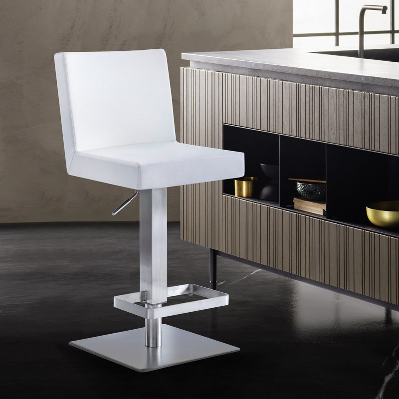 Tabouret de bar Bucoli, Acier inoxydable brossé, Blanc