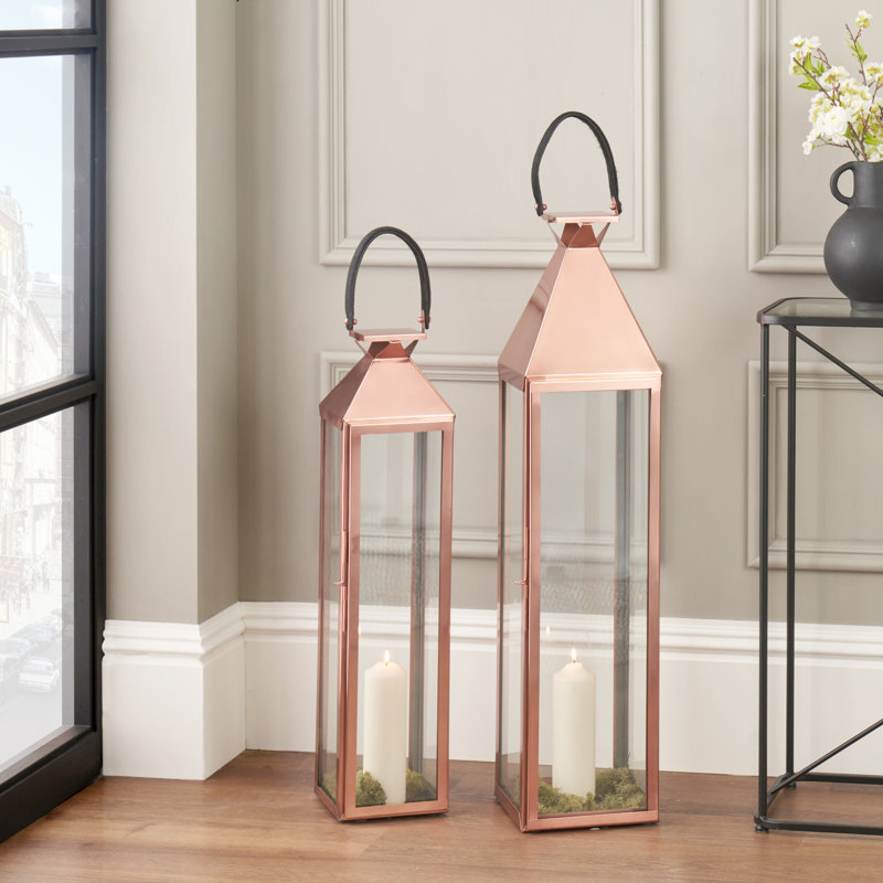 Floor Lantern, Shiny Copper, 93.5cm H x 18.5cm W x 19cm D