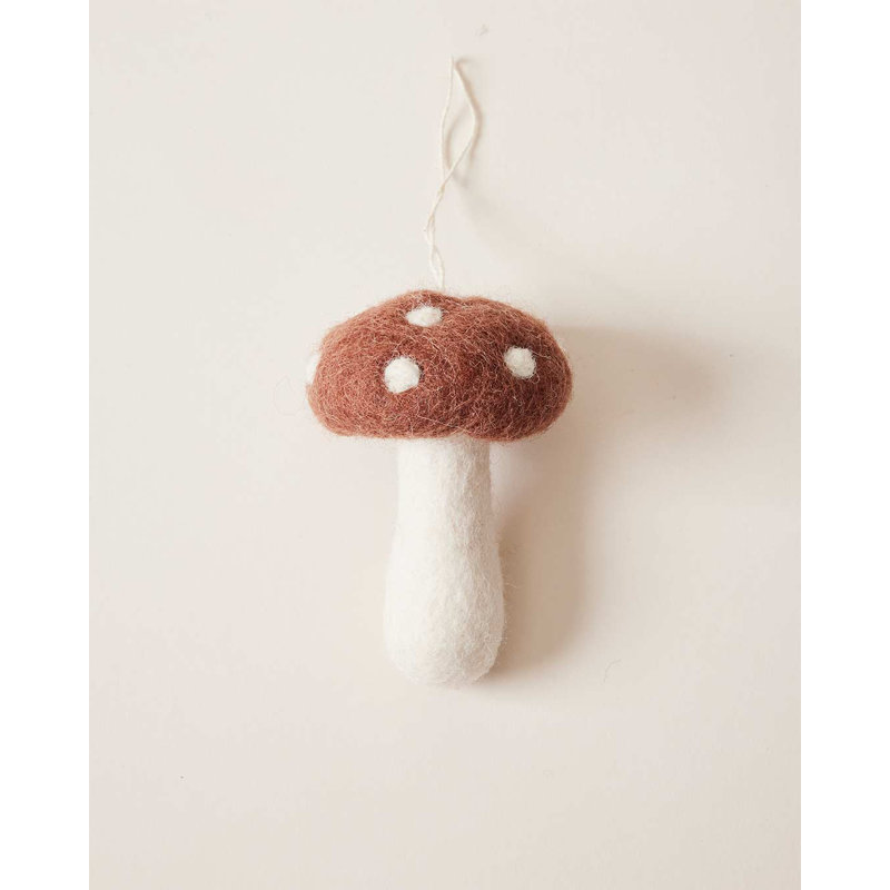 Felted Mushroom Ornament, 3.5" H x 2.5" W x 2.5" D, Brown