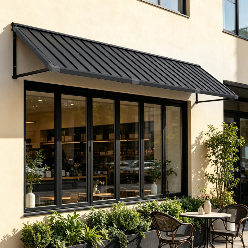 Powder-coated Metal Frame Standing Seam Fixed Window Awning All Weather Protection Door Canopy for Entrance, Windows, Porches, Balconies