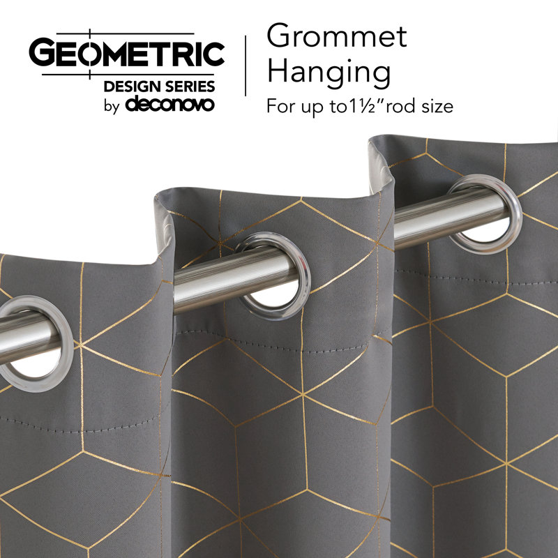 Geometric Blackout Thermal Curtain Panels, 42" W x 108" L, Light Gray