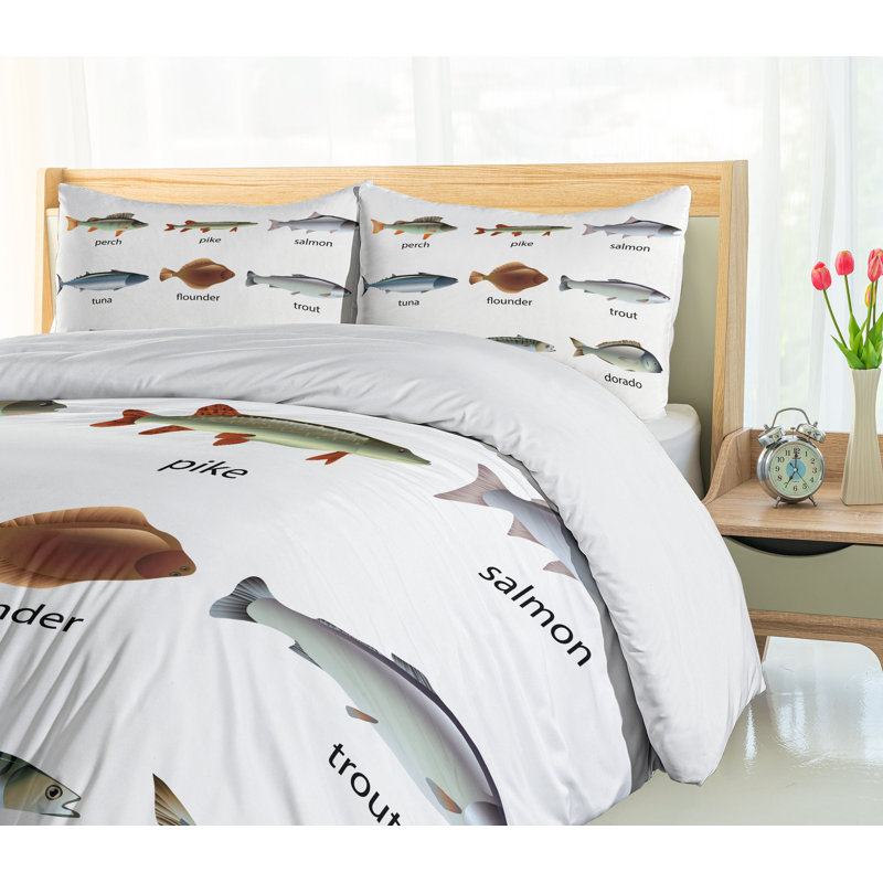 Twin Size Ocean Animal Fish Print Duvet Cover Set